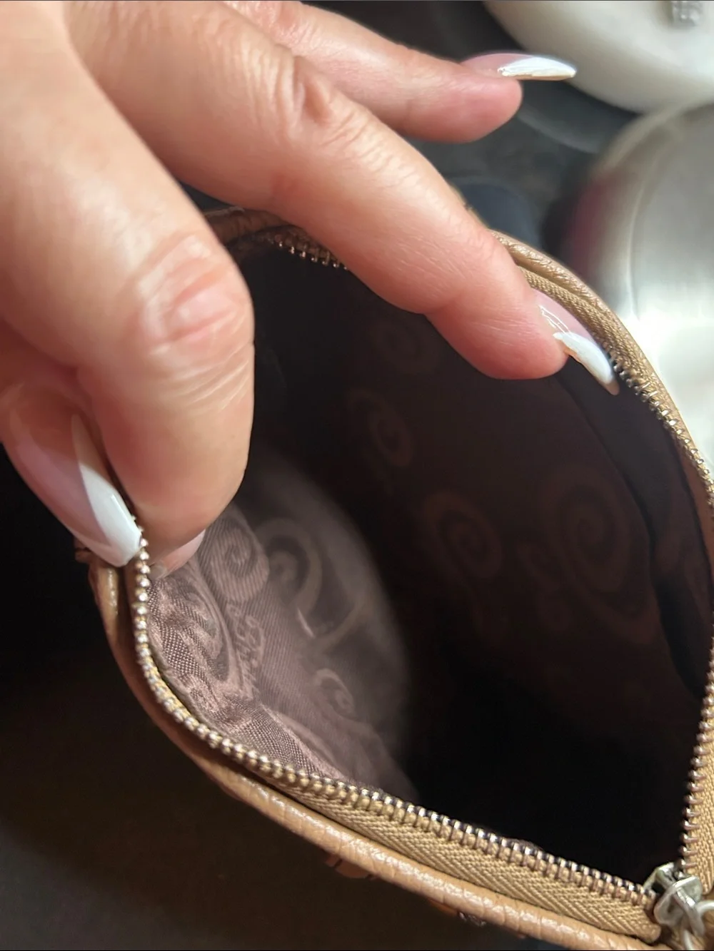 Brighton Tan Braided Accent Leather Cosmetic Pouch